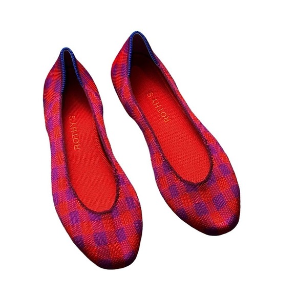 Rothy's The Square Pomegranate Gingham Ballet Flat Size W9.5 NWOB - Picture 3 of 9